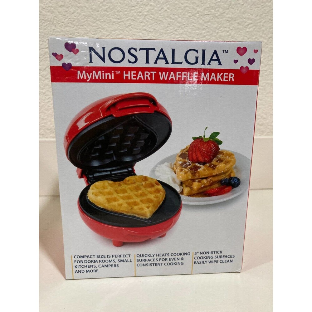 NEW‎ Red My Mini Heart 5'' Waffle Maker By Nostalgia My Mini